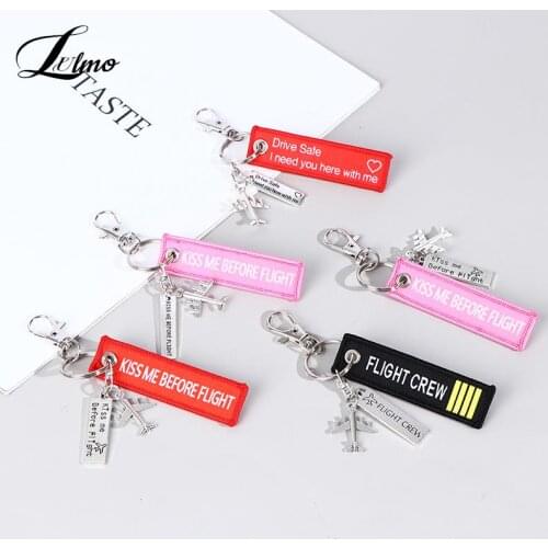Flight Keychain Set Kiss Me Before Flight Crew Drive Safe Aircraft Metal Carving DIY Pendant