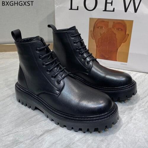 Black Winter Boots for Men Male Martin Boots Men Shoes Leather Ankle Boots for Man 2021 Motorcycle Shoes Men Chaussure De Homme