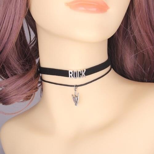 Little Minglou fashion ROCK Choker Necklace Music Charm Pendant Velvet handmade Collar Jewelry choker for women Collares Mujer