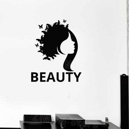 Beauty Salon Wall Decor Decals Modern Fashion Woman Girl Silhouette Poster Bedroom Decoration Butterfly Stickers Mural Z403