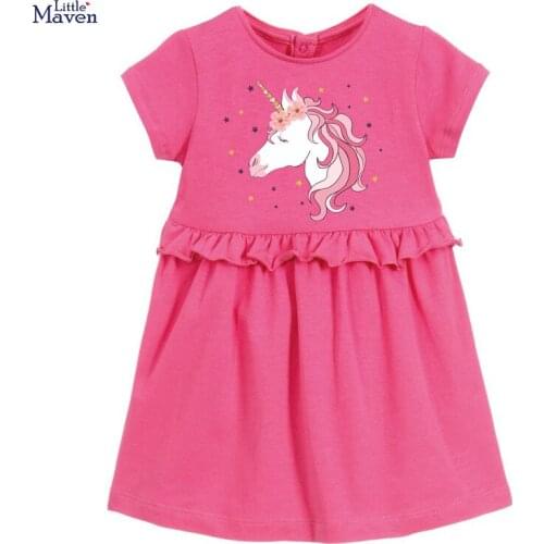 Kids Frocks for Girls 2021 Summer Baby Girl Rose Red Unicorn Print Vestiods Children Clothes Casual Cotton Dresses 2-7 Years