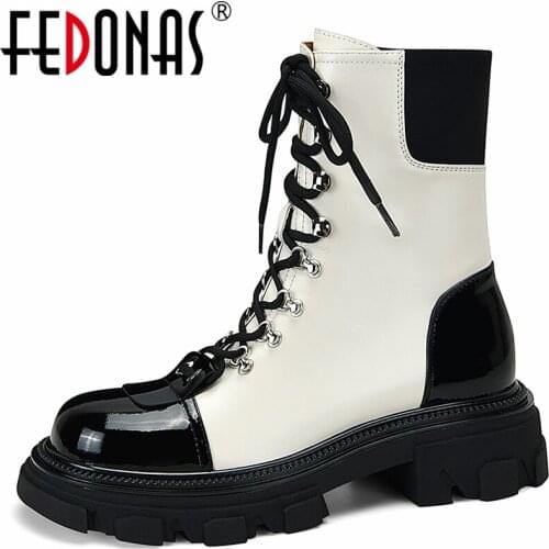 FEDONAS Fashion Rivets Cross-Tied Women Ankle Boots Round Toe Genuine Leather Autumn Winter High Quality Motorcycle Shoes Woman