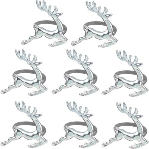 8 PCS Elk Deer Napkin Rings Table Decorative Ornament For Christmas Wedding Parties Everyday Use Fawn Napkin Ring (Silver)