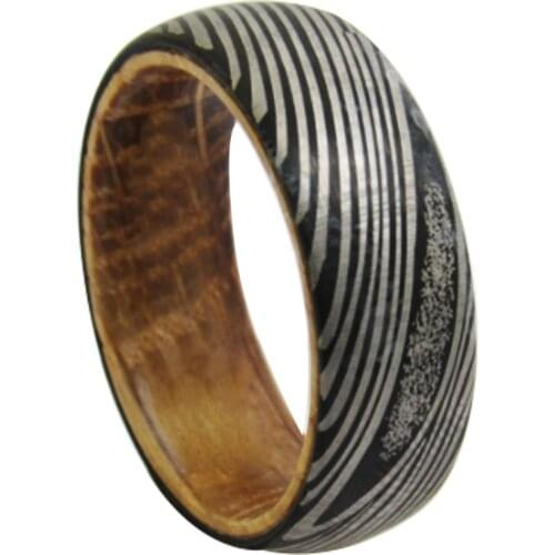 Damascus Steel Pattern Engraved Ring Matte Black Tungsten With Wood Ring Women Wedding Classic Jewelry Engagement Party RING