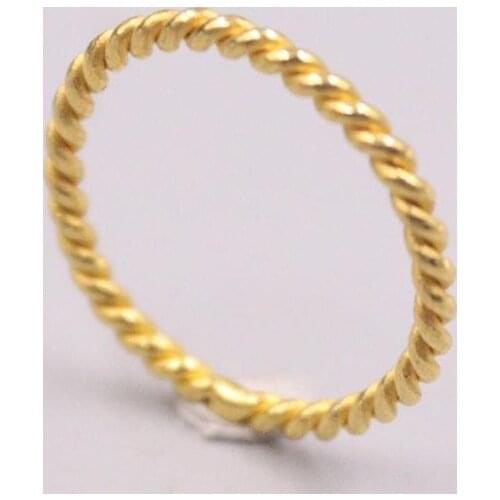 999 24K Yellow Gold Ring For Women Real Gold Weave 3D Hard Gold Lucky Female Love Wedding Gold Ring US 6.25