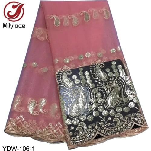 New African Lace Fabric with Tail Sequin Embroidery Nigerian Lace Fabric High Quality African Fabric for Women Dress YDW-106