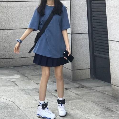 Summer T Shirt Cotton Women Solid Color Female White Tee Tops O-Neck Tshirts Oversize Tees Short Sleeve Femme Shirt Wholesale