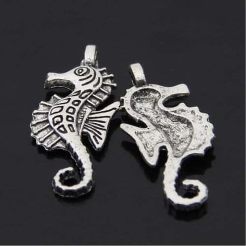 Hot 12*28.5mm 25pcs Zinc Alloy Seahorse Charms Antique Silver Plated Charms Pendants Vintage Jewelry Findings Accessories