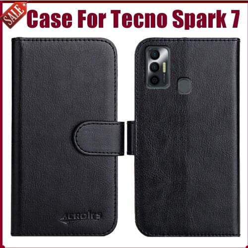 Hot! Tecno Spark 7 Case 6.52" Fashion 6 Colors Flip Soft Leather Wallet Protective Cover For Tecno Spark 7 Case Phone Bag