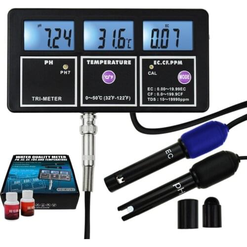 5-in-1 Water Quality Multi-parameter PH EC CF TDS (ppm) Temperature Test Meter Backlight, Wall-mountable Rechargeable Tester