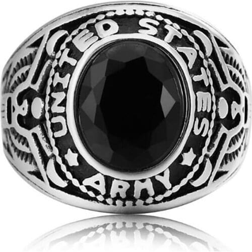 Stainless Steel Vintage Mens Military Ring Colorful Stones USMC Rings Jewelry Gift For Him Size 7-12