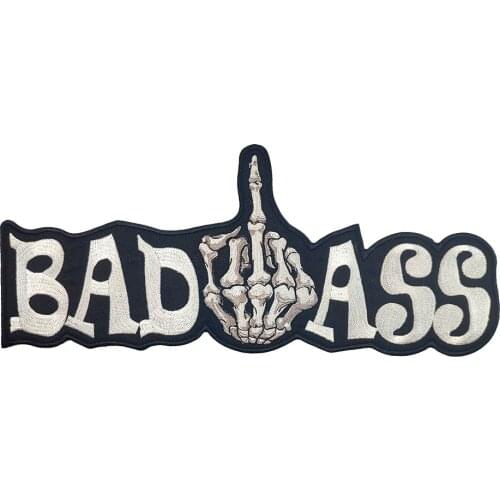 BAD ASS Skull Middle Finger Embroidery Patch Punk Cool Stickers Iron on Clothing Patches for Applique Jacket Jeans Accessories