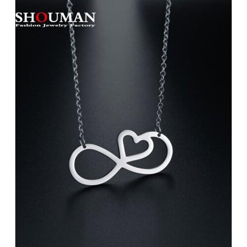 SHOUMAN Heart Infinite Love Stainless Steel Pendant Necklaces for Women Nurse Girl Promise Jewerly