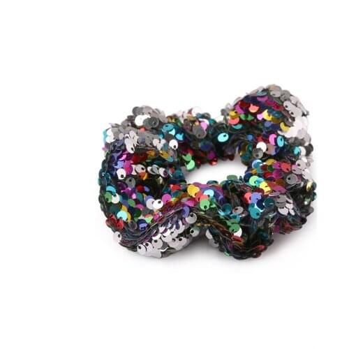 XIMA 1piece Fashion Reversible Change Color Sequins Fabric Hair Ties Reversible Sequin Bow Hair Band for Women
