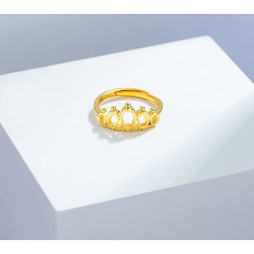 YMS Jewelry 2021 Trend Simple Crown Opening Adjustable Ring For Women 24K Gold Copper Alloy Set Of Rings R352