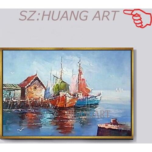 Hand Painted Abstract wharf Landscape Oil Painting On Canvas Modern Art For Living Room Home Decoration Wall Picture Gift