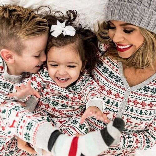 Family Christmas Pajamas Set 2021 Xmas Adult Kid Baby Family Matching Outfits Clothes Babies Rompers Sleepwear Family Pyjamas