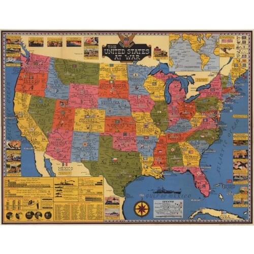 Vintage 1943 The United States Art Film Print Silk Poster Home Wall Decor 24x36inch