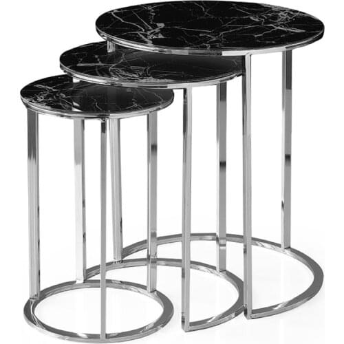 Modern Detroit Triple Zigon coffee table Chrome Plated Black Marble Glass coffee tables table basse furniture living room table
