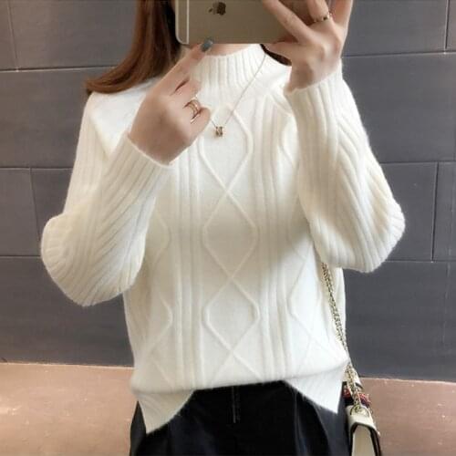Sweater Women Autumn Winter Half-Turtleneck Knitted Warm Pullover Female Loose Top Casual Solid Jumper
