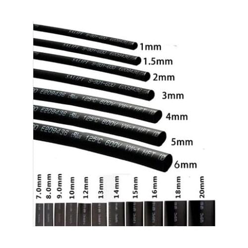 Heat Shrinkable Tube Wire Wrap Cable Sleeve 1 Meters Long 1/2/3/4/5/7/8/9/12/14/18MM Inner Dia Black