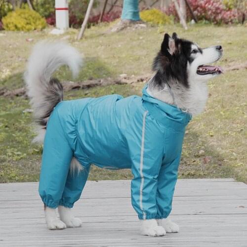 Generic Pet Dog Raincoat for Large Dogs Waterproof Overalls Clothes High Collar Hooded Jumpsuit Golden Retriever Onesie Jacket