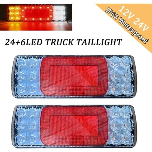 2pcs 12V/24V 30 LED Car Truck Tail Light Taillight Rear Brake Light Turn Signal Indicator Lamp Trailer Lorry Bus IP65 Waterproof