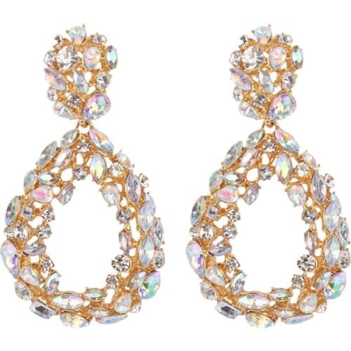 KMVEXO 2020 New Statement Water Drop Hollow Rhinestone Earring Trendy Jewelry Elegant Long Shiny Crystal Earrings for Women Gift