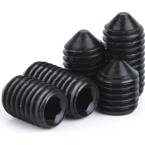10/20/50Pcs M2.5 M3 M4 M5 M6 M8 M10 M12 Grade 12.9 Black Grub Screws Cone Point Hexagon Hex Socket Set Screws