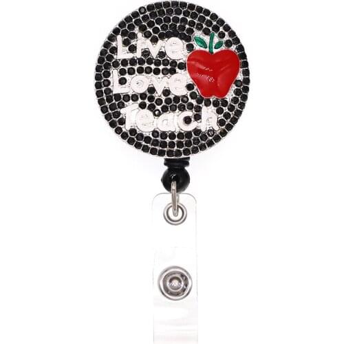 10pcs/lot Bling Bling Wholesale Rhinestone Live Love Teach Retractable Red For Teacher Gifts Badge Holder Nurse Badge Pull