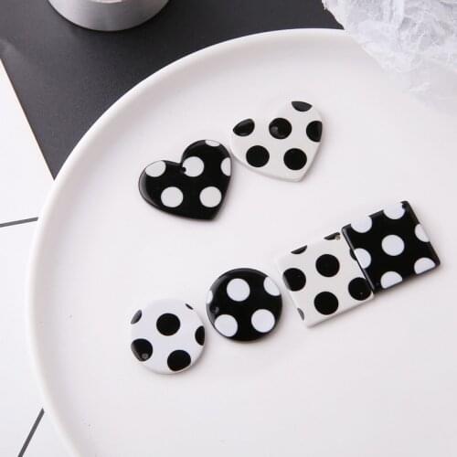 10pc New Romantic Japan Acetate Earrings For Girls Black White Dot Square Love Pendant Geometric Earring Diy Jewelry Accessories