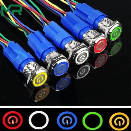 12mm /16mm/ 19mm Metal Push Button Switch With lamp Buttons Waterproof round button LED Light Self-lock Self-reset 1NO1NC