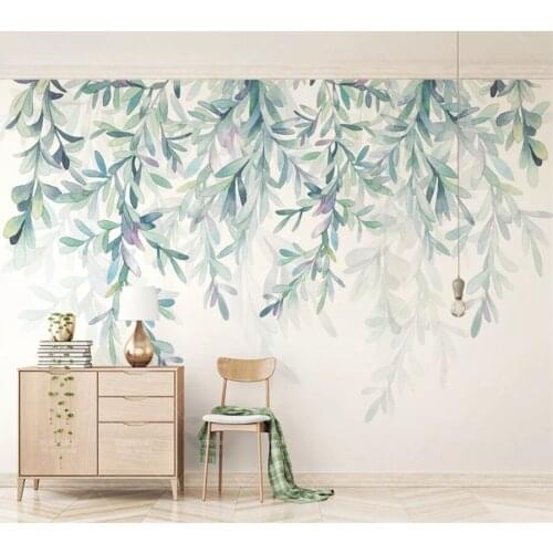 Custom wallpaper 3d mural small fresh hand painted watercolor green leaves Nordic minimalist TV background wall фотообои mural