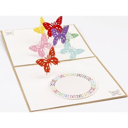 3D Laser Cut Handmade Carving Rainbow Butterflies Paper Invitation Greeting Cards PostCard Childrens Day Birthday Party Gift