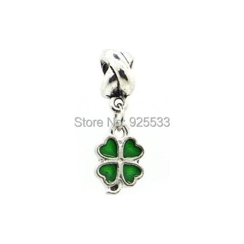 Free Shipping 50pcs Fashion European Green Clover Charms Pendant Beads Silver Plated Beads Fit Bracelet DIY 6 colors in stock
