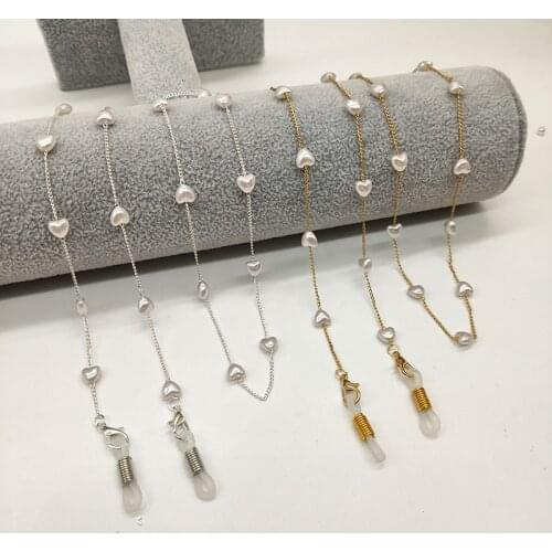 Eyeglasses Chain White Heart Charm Plated Metal silicone loops Sunglasses Accessory Mask Hanging Rope Women Necklace