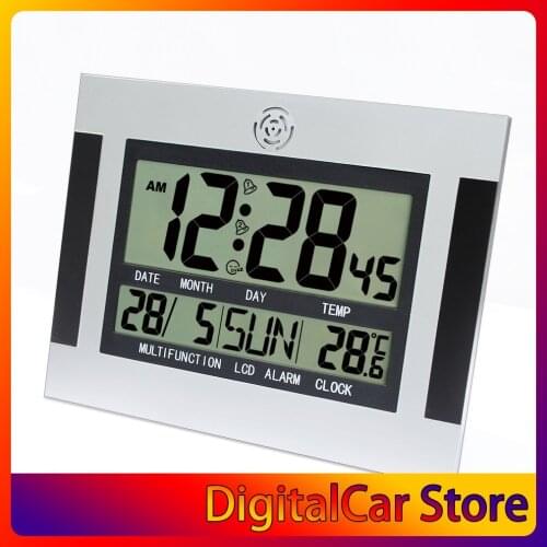 Digital Desk Wall Alarm Clock with Thermometer & Calendar Multifunction Silent LCD Digital Large Screen Electronic Alarm Clock