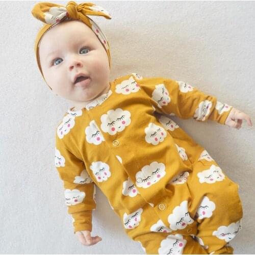 Newborn Baby Birth Romper+Headband Infant Onesie Girls Baby Costume Autumn Long Sleeve Round Neck Jumpsuit Pajamas Clothing