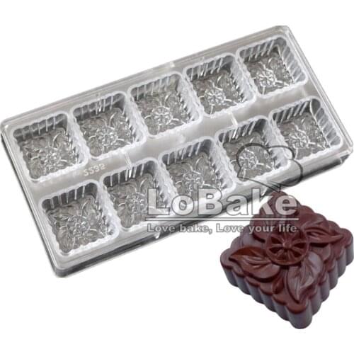 Latest Mid-Autumn festival Square flower cube shape durbale Polycarbonate Plastic chocolate pudding mooncake mold for cake tools