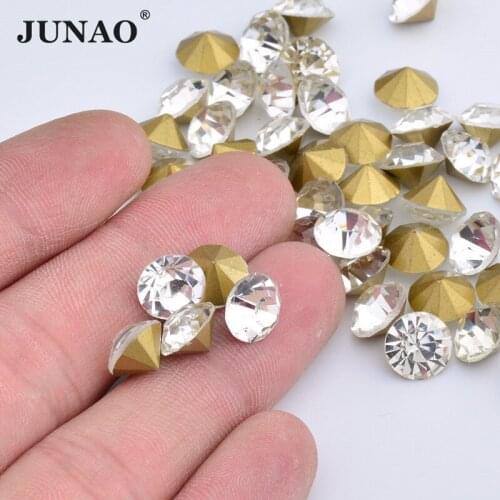JUNAO SS 6 8 10 12 16 20 30 Clear Glass Crystal Nail Art Rhinestone Pointback Srass Applique Round Stones DIY Crystal Stickers
