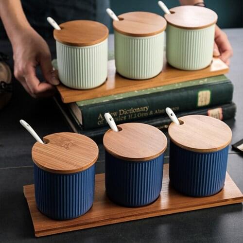Nordic style Seasoning Jar Set Ceramic Household Oil salt Pot Creative Seasoning Tank Kitchen Supplies Round Sugar MSG box