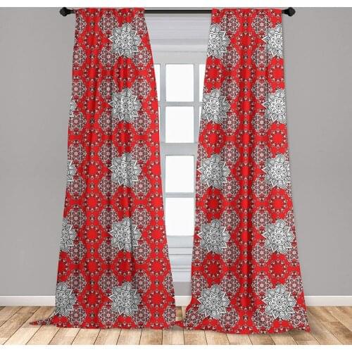 Red Mandala Window Curtain Design Pattern Doodles Mandala Style Flowers Lightweight Decorative