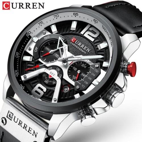 Watch Men Curren Top Brand Luxury Chronograph Genuine Leather Waterproof Sport Mens Watches Male Clock Wristwatch Reloj