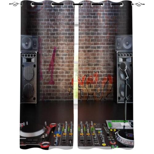Music Equipment Wall Brick Retro Print Curtains for Living Room Drapes Cortinas for Kids Boy Girl Bedroom Window Treatments