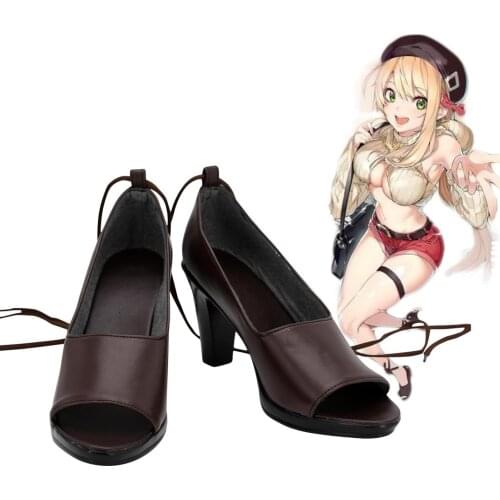 Azur Lane HMS Fiji Cosplay Shoes Brown High Heel Sandals Custom Made
