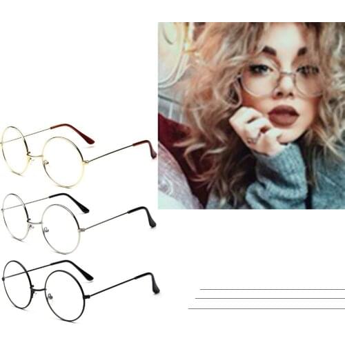 1pcs Retro flat mirror metal frame Eyewear Women Men transparent Clear Lens Round Reading Circle Eye Glasses Couple glasses