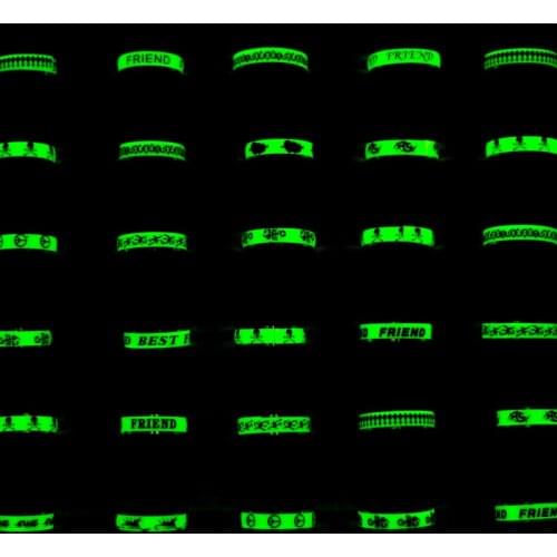 Wholesale 50pcs/Lot Men Women Ring Glow in the Dark Luminous Stainless Steel Band Rings Party Favor Brand New 5.0