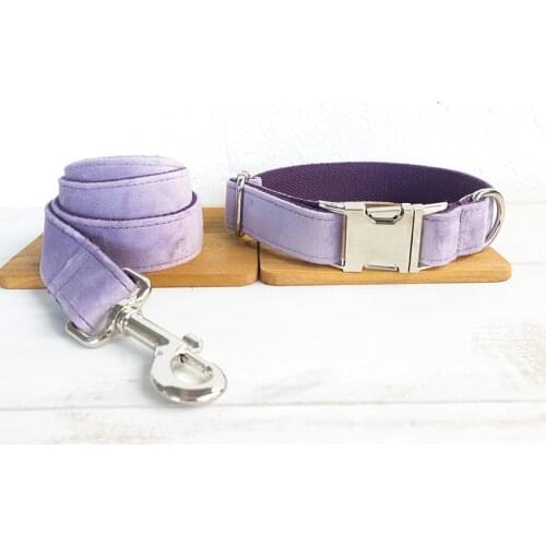 Personalized Pink Purple Velvet Dog Collar Leash With Bow Tie Set Nylon Free Engraved Nameplate For Small Medium Large Dogs