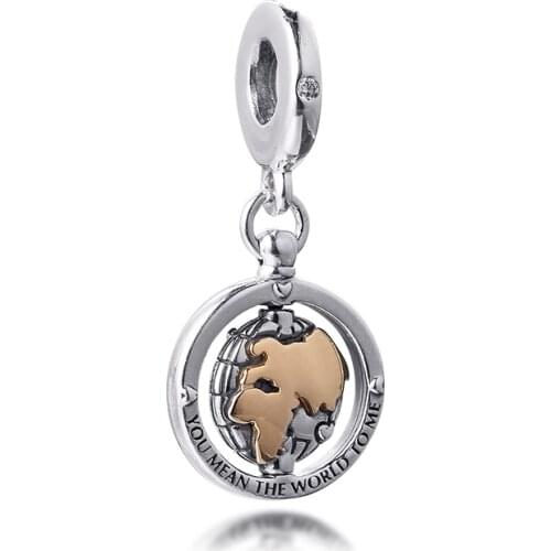 Fits Pandora Bracelet Spinning World Dangle Charm 925 and 14K Gold Beads for Women Jewelry DIY Making Sterling Silver Bead Charm