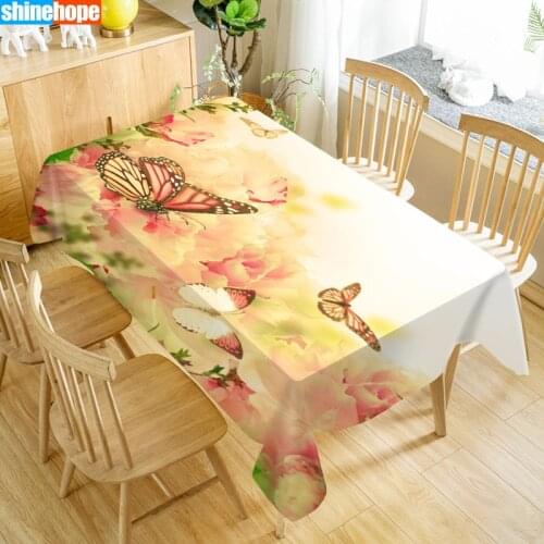 Flowers Butterfly Tablecloth Oxford Fabric Table Cloth Wedding Decoration Rectangular Table Cover For Party Home Decor TV Covers